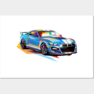 Blue Ford Mustang, Artwork painting Posters and Art